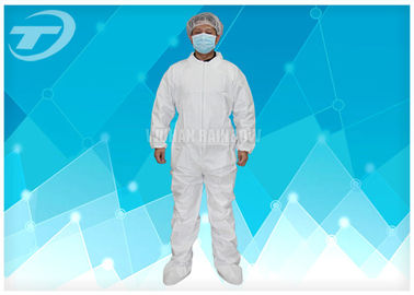 PE Coated Disposable White Coveralls / Disposable Protective Suits For Men S To 5XL